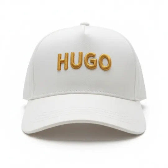 Hugo Boss White Cap with Gold Embroidered "HUGO" Logo